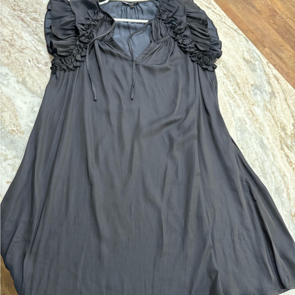 Grade & Gather Elegant Navy/Silk Ruffled Dress